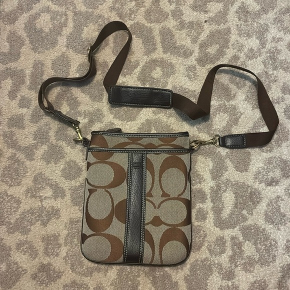 Coach Brown Leather Canvas Crossbody Bag Swingback | Adjustable Strap - Picture 1 of 7